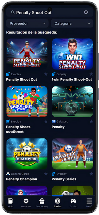 Captura de pantalla de 1win Penalty Shoot Out