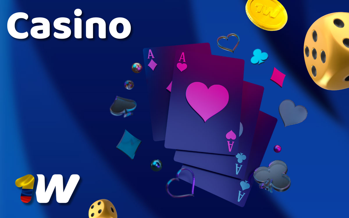 Pantalla promocional de 1win Casino online en Colombia con juegos, bonos de bienvenida y métodos de pago populares.