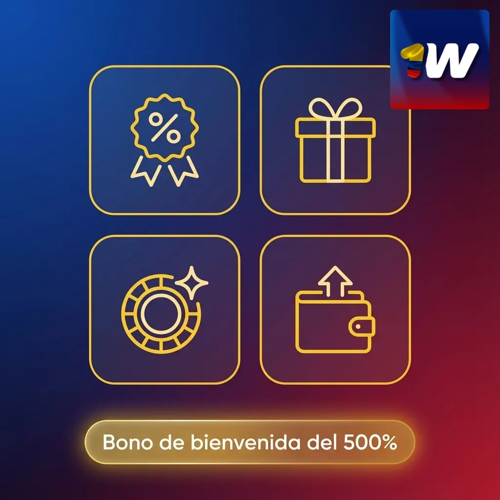 Banner promocional de 1win Colombia que anuncia bono de bienvenida de casino del 500% en los primeros cuatro depósitos