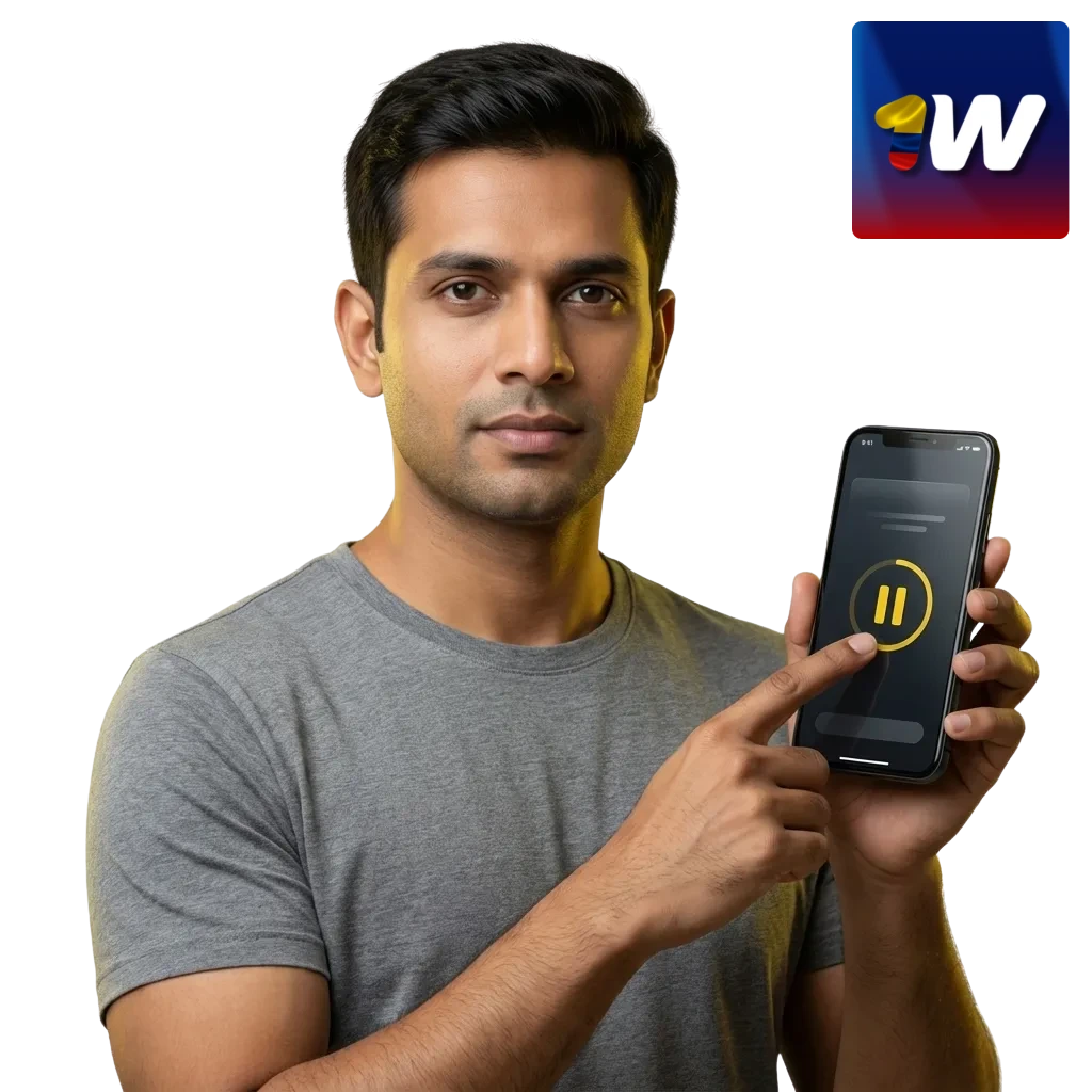 Ilustración sobre juego responsable en 1win Colombia, con mensajes de control, límites y protección del bienestar del jugador