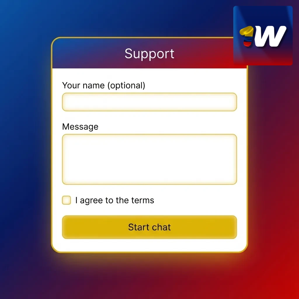 Ilustración de soporte 1win Colombia: agente atendiendo en español por chat, correo y formulario 24/7