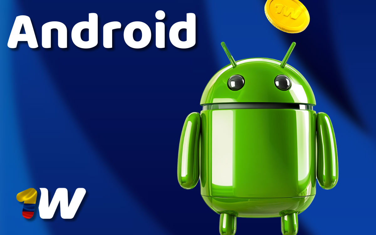 Pantalla de la app 1win en un móvil Android mostrando opciones para apostar y jugar casino online en Colombia