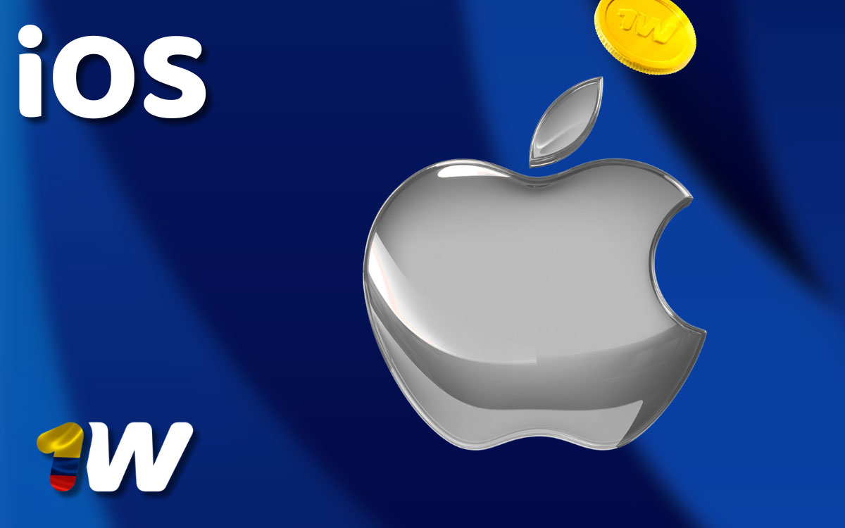 Pantalla de iPhone mostrando la app 1win iOS con secciones de deportes, casino y promociones abiertas