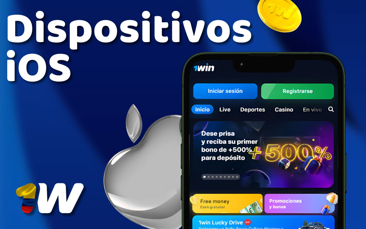 Ilustración de varios modelos recientes de iPhone mostrando compatibilidad con la app 1win en iOS modernos