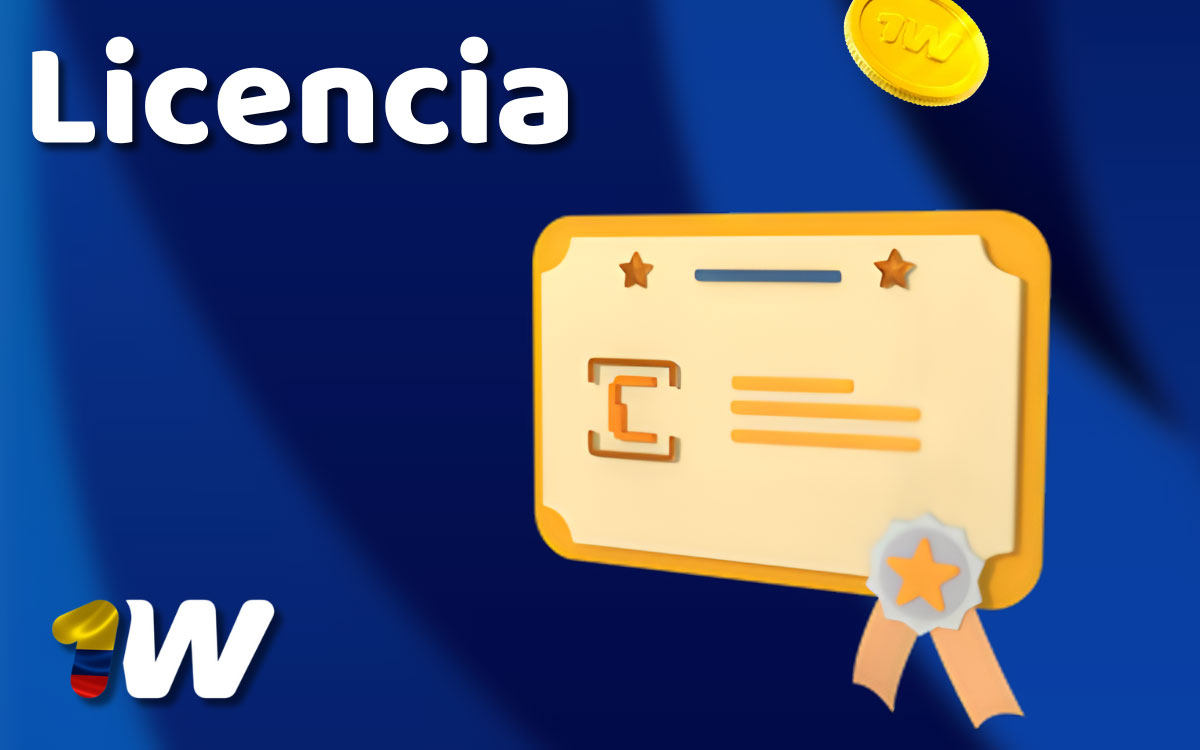 Infografía en español sobre la licencia oficial de 1win emitida por Curacao eGaming para operar legalmente en Colombia