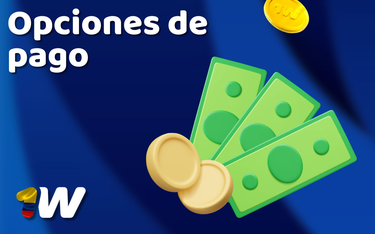 Ilustración de métodos de pago seguros de 1win en Colombia: tarjetas, cripto, billeteras y transferencias.