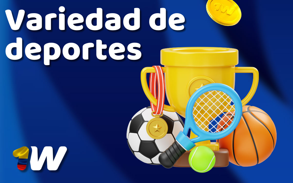 Pantalla de la app 1win mostrando variedad de deportes y eSports en vivo y prematch para apostar