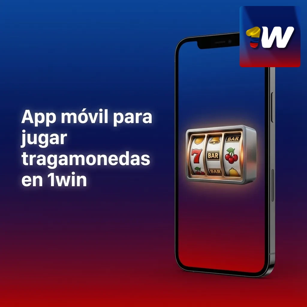 Pantalla de celular con la app 1win abierta mostrando lobby de tragamonedas y menú de casino en modo vertical