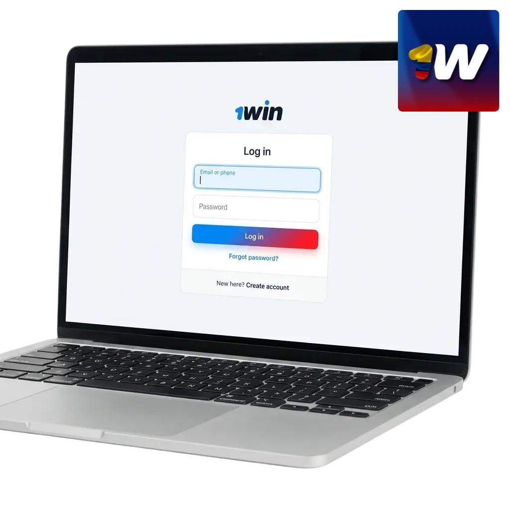 Página de inicio de sesión de 1win Colombia en español, con campos de correo y contraseña y botón para acceder a la cuenta