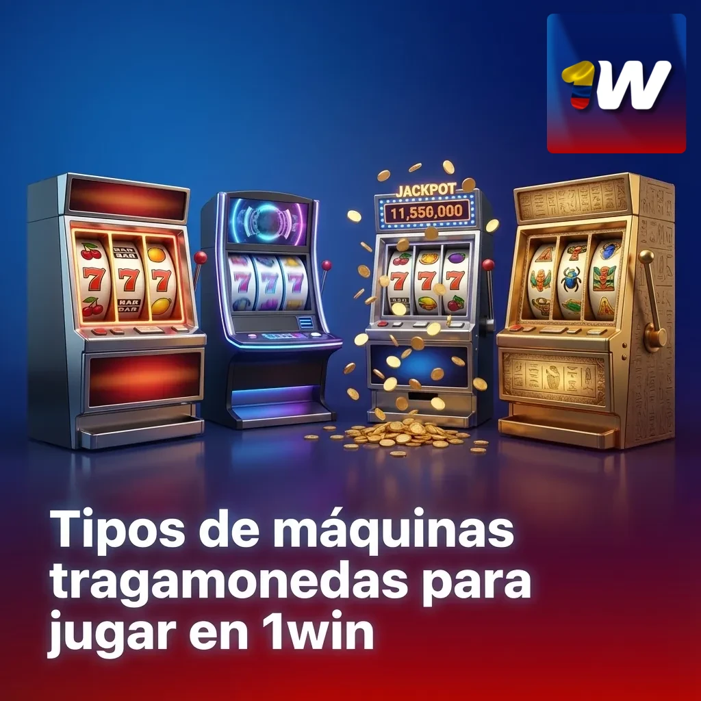 Collage de distintos tipos de tragamonedas online 1win: clásicas, Megaways, botes progresivos y video slots modernas