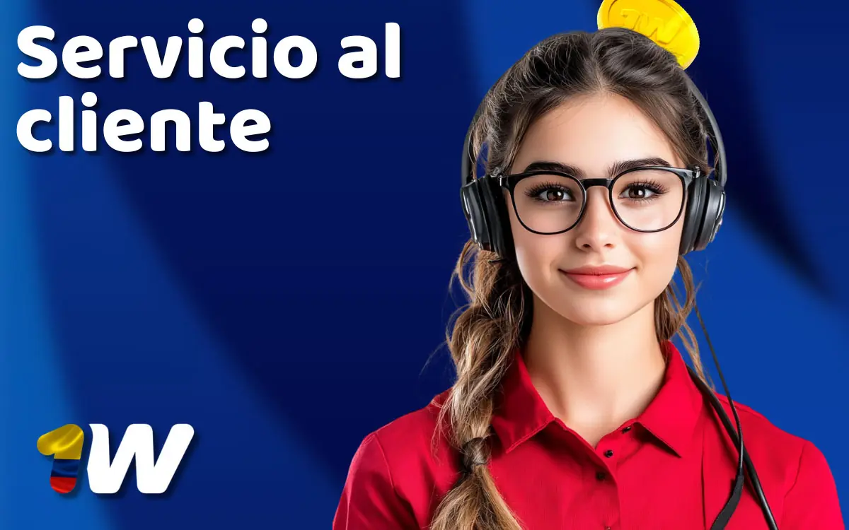 Iconos de chat, correo y ayuda representando el servicio al cliente en español de 1win para Colombia