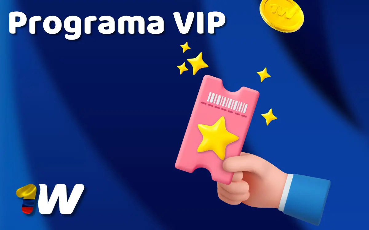 Banner del programa VIP de 1win Colombia, con niveles, recompensas, cashbacks y beneficios exclusivos para jugadores leales.